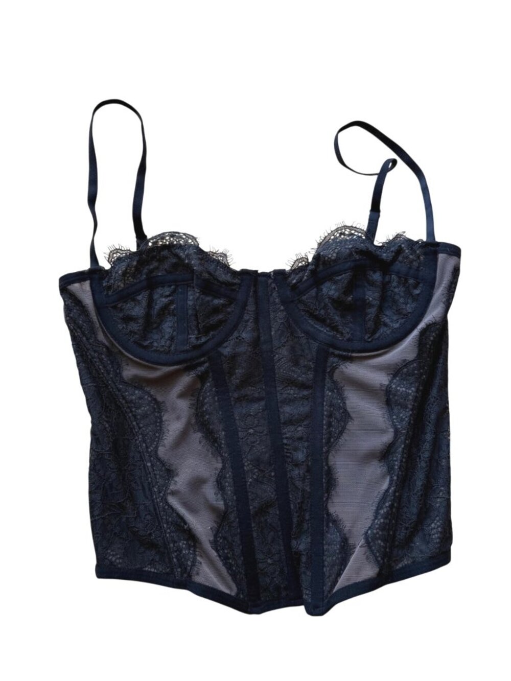 Out From Under Women's Corset Top Size M Modern Love Black Lace Mesh Bustier
